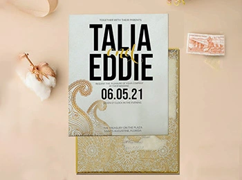 Gold Off White SHimmery Wedding Invitations